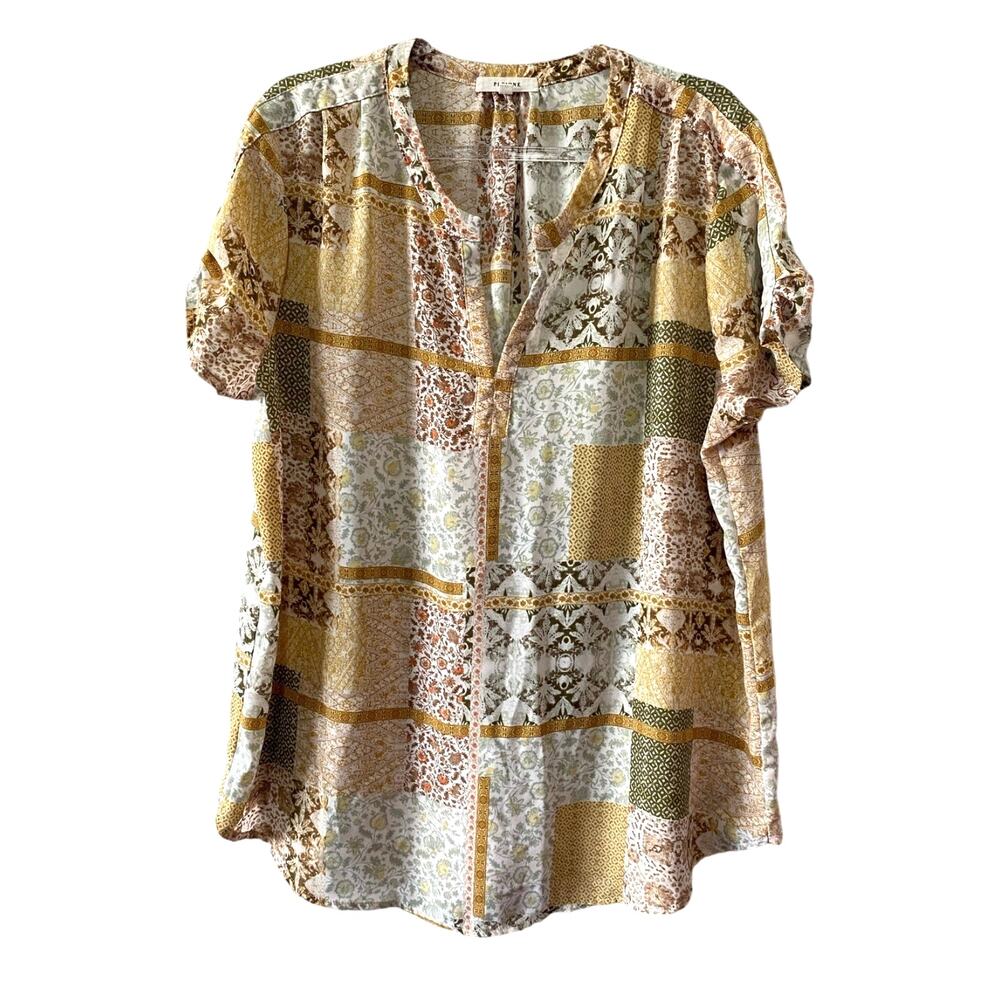Pleione Anthropologie Peasant Top Blouse Shirt Boho Floral Mustard M